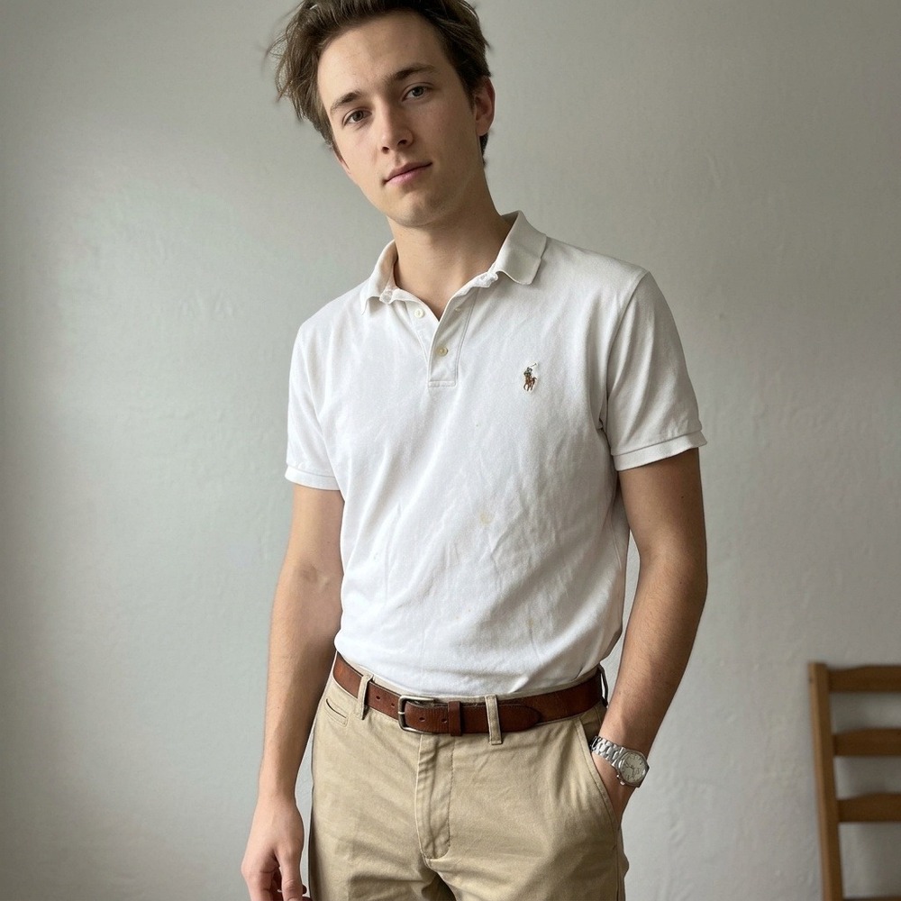 Polo Ralph Lauren Men Custom Slim Fit Shirt Small White Flesh Pony Logo Preppy